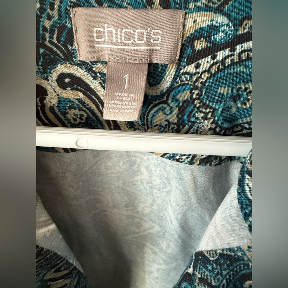 Chico's Blue and Brown Paisley Jacket Size 1 - Picture 2 of 3
